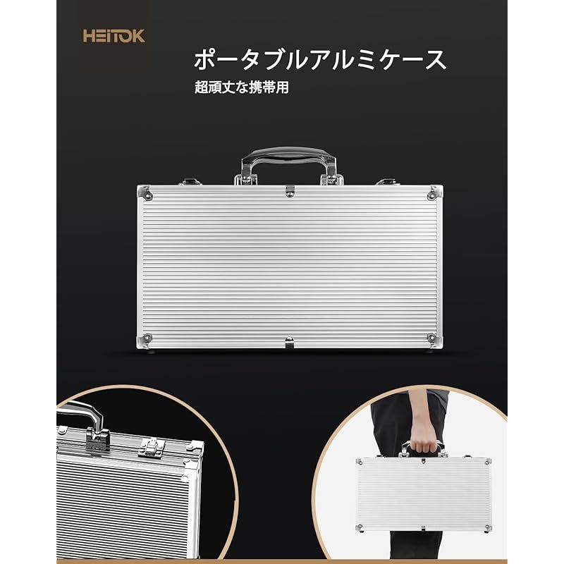 HEITOK | ポーカーチップセット 高級 14g 500枚 ポーカーセット ポーカーチップ500個セット, カジノチップ付き, 14gチップ 数字あり 500個 クレイ 14グラム クレイ製 300枚,