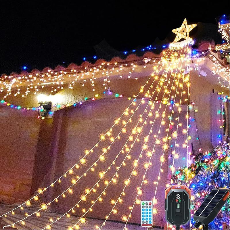 V-Dank ソーラー イルミネーション ライト LED 屋外 USB充電可 350球 クリスマス イルミネーション 星 ドレープライト クリスマスツリーライト 防水 屋内 13モード リモコン付 タイマー 記憶 電飾 