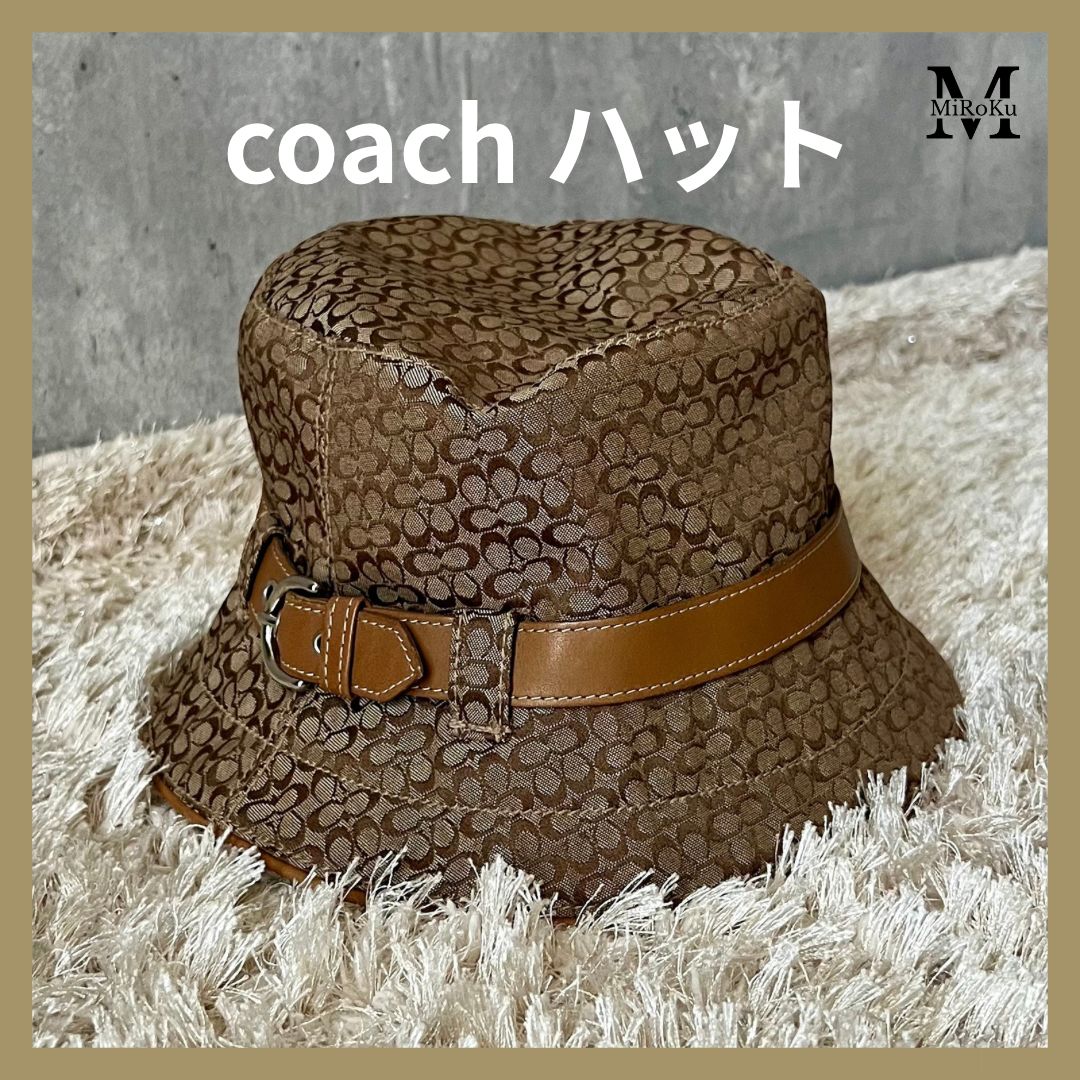 COACH コーチ バケット ハット 帽子 シグネチャー柄 ブラウン M