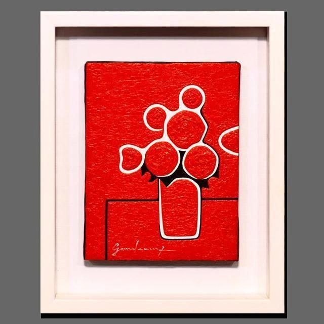 作者直接山梨発送●小さい赤バラ花F0号静物画●がんどうあつし肉筆油絵画明るい耐光 作者直接出品アトリエ山梨発送○小さい赤バラ花F0号静物画○