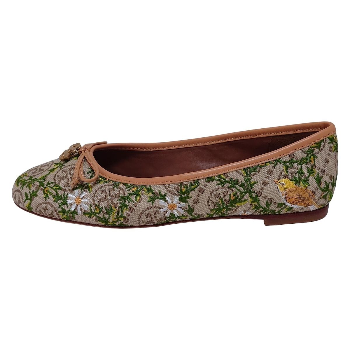 TORY BURCH トリーバーチ フラットシューズ 5.5M レディース - ベージュ×グリーン×マルチ 刺繍 レザー