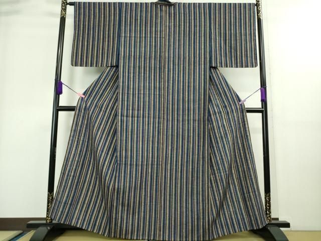 平和屋本店■極上　浦野理一　経節紬　単衣　縞　逸品　未使用　DZAA8741kh5 平和屋本店□極上 浦野理一 経節紬 単衣 縞 逸品 未使用 DZAA8741kh5