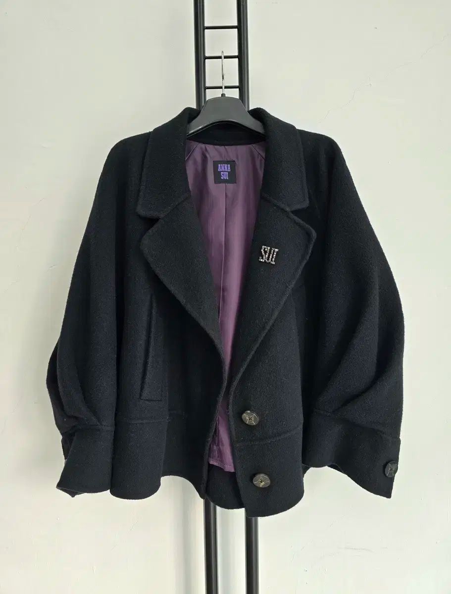 anna sui ウール ブローチ コート ブラック