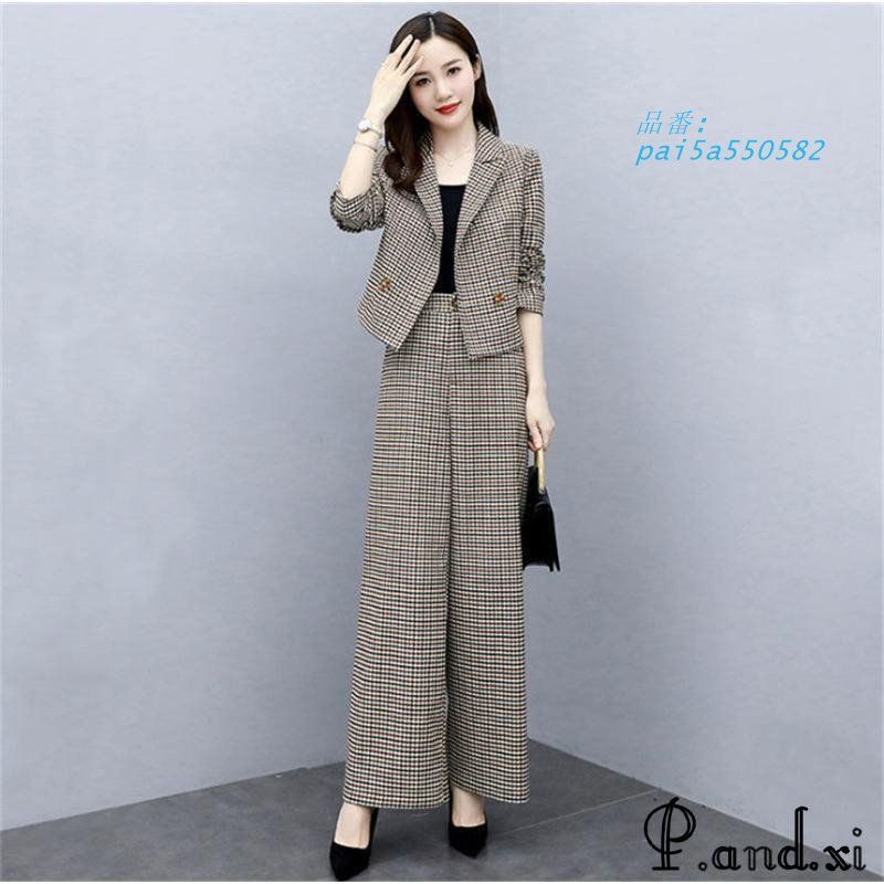 卒業式 セットアップ レディース 春服 母 ママスーツ パンツスーツ 入学式 OL セレモニースーツ オフィス カジュアル 母親 ワイドパンツ2点セット pai5a550582