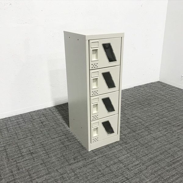 4人用シューズボックス 窓付きアルプススチール ライトグレー