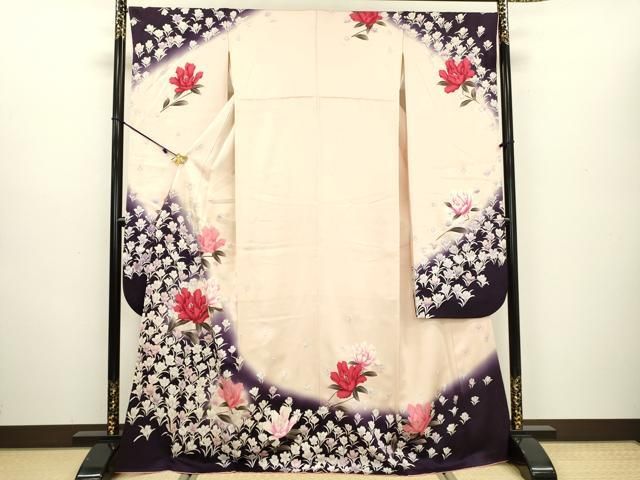 平和屋着物▽豪華振袖 舞花文 暈し染め 銀彩 正絹 逸品