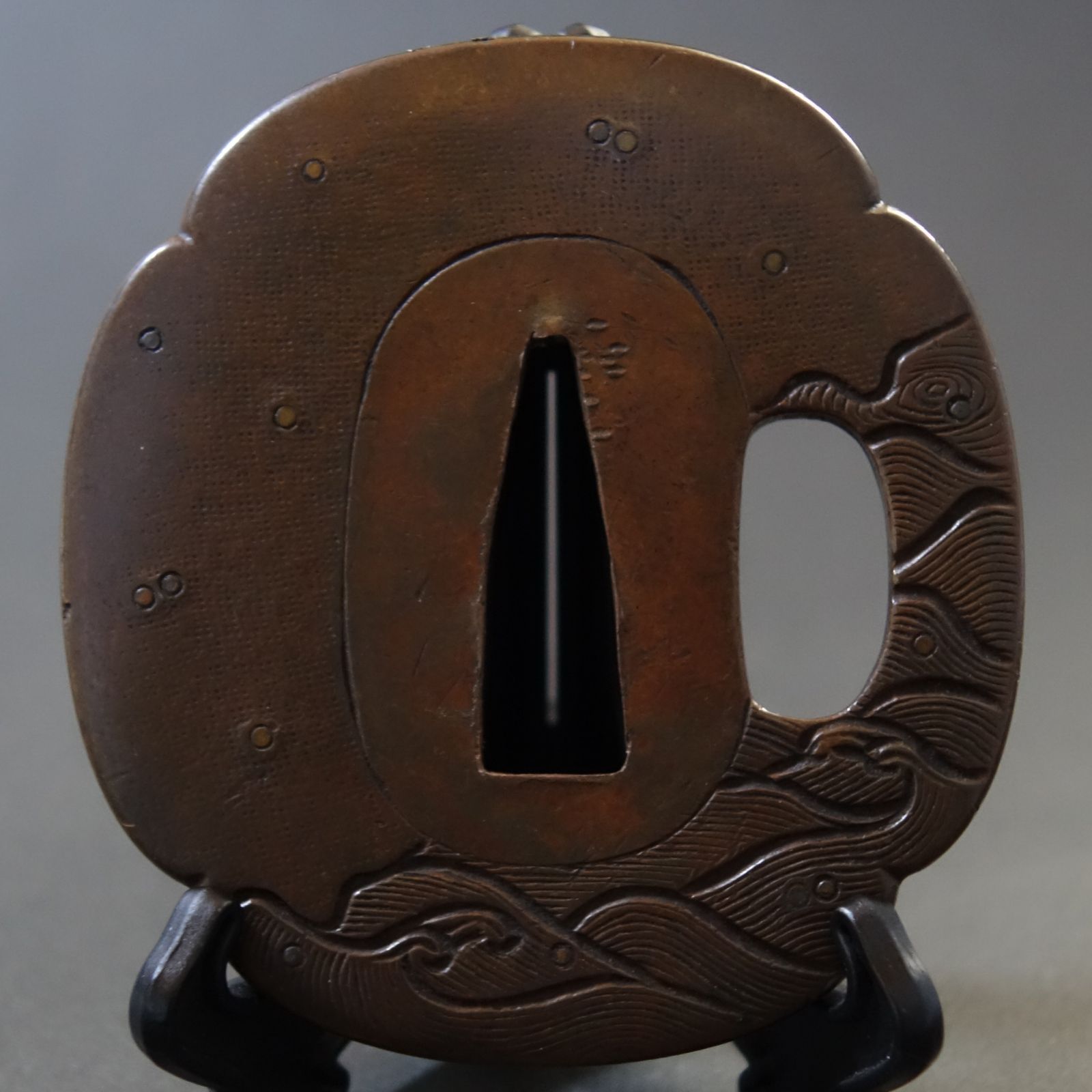 武具　刀装具　刀鍔　時代物　骨董 鍔 鐔 武具 骨董 刀装具 江戸時代【美濃 銅魚々子地 萩図鍔】(鍔