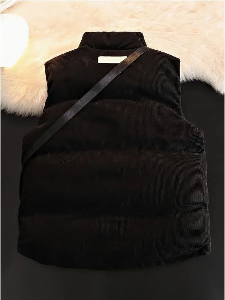 ベスト ダウンベスト ポケット付き 40代 メンズ 大きいサイズ ソリッドストライプ コーデュロイ ノースリーブジャケット アウトドア アクティビティ用 小型クロスボディバッグ付き カジュアル ジップアップベスト おしゃれ クロスボディバッグ ブラック 黒