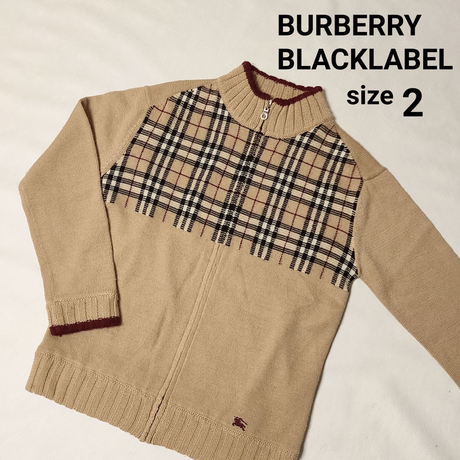 BURBERRY】バーバリーブラックレーベル 羊毛 ジップニット ノバチェック-