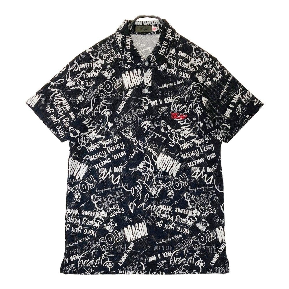 サイズ 3 DANCE WITH DRAGON ダンスウィズドラゴン 半袖ポロシャツ チビドラ 総柄 ブラック系 240101438473 ゴルフウェア メンズ ストスト