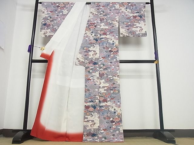 平和屋-こころ店□極上 小紋 百人一首 金彩 鬼しぼ縮緬 着丈160cm 裄丈