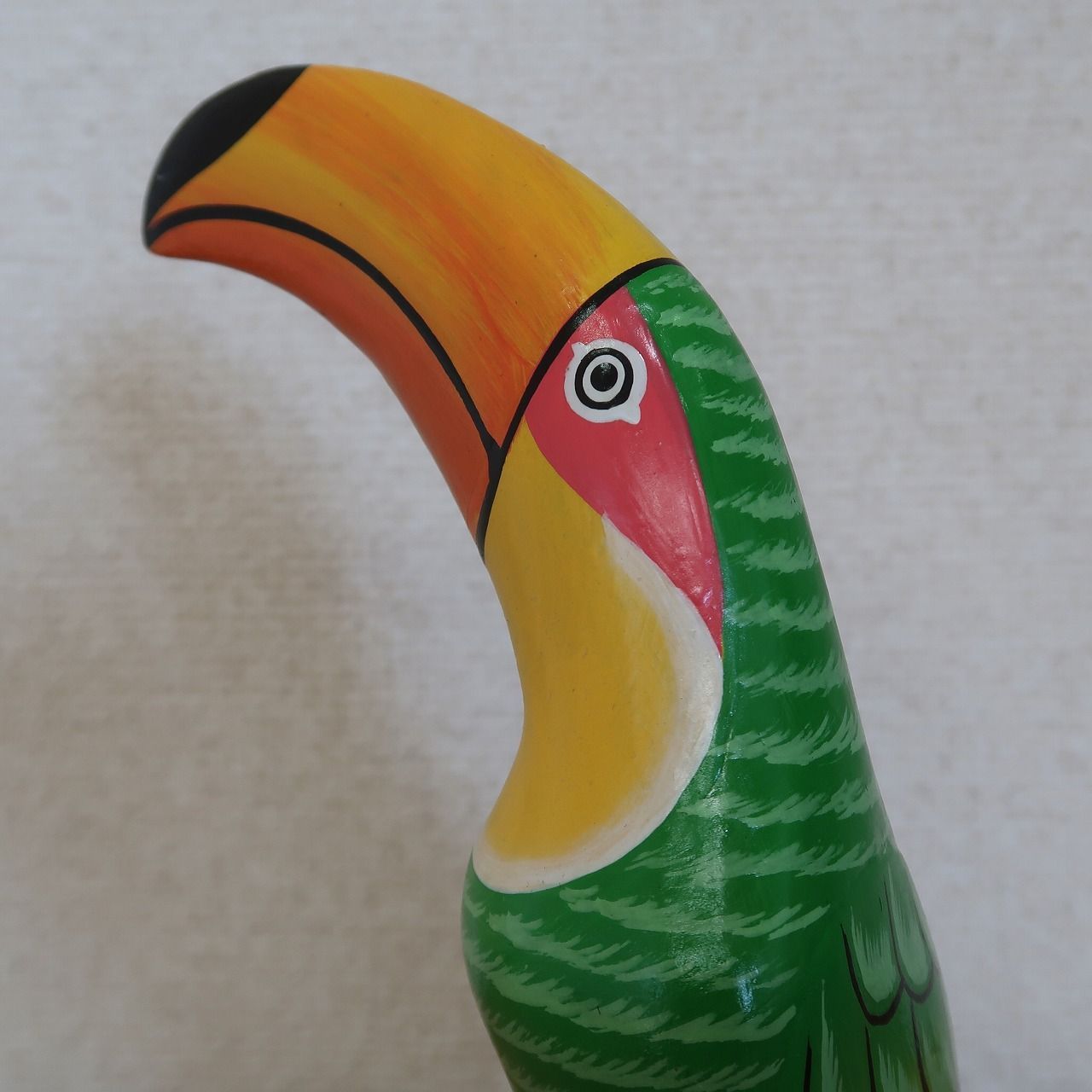 オオハシの木彫り 23cm グリーン カラフル リゾートインテリア バード