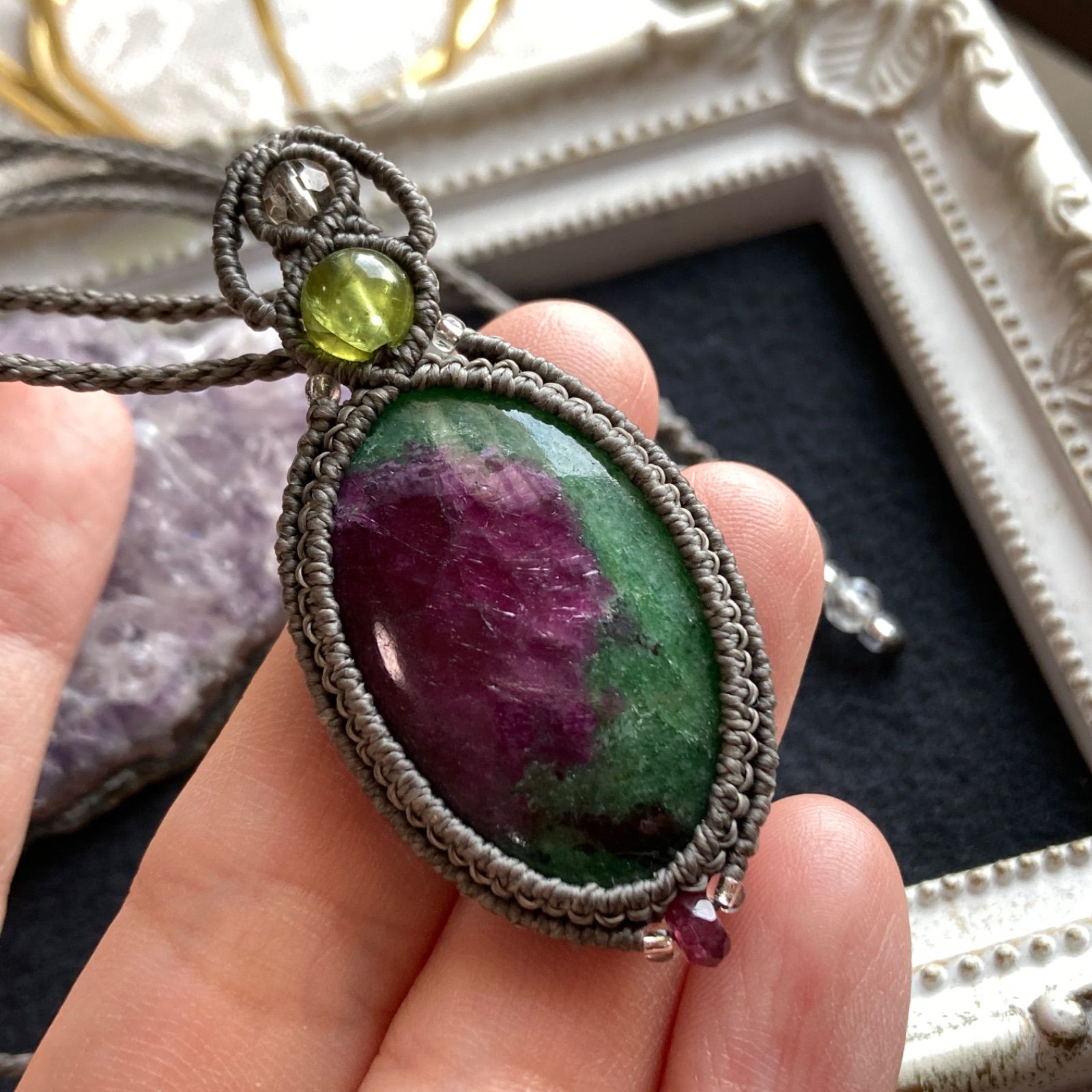 ルビーインフックサイト マクラメ編みネックレス・マクラメネックレス