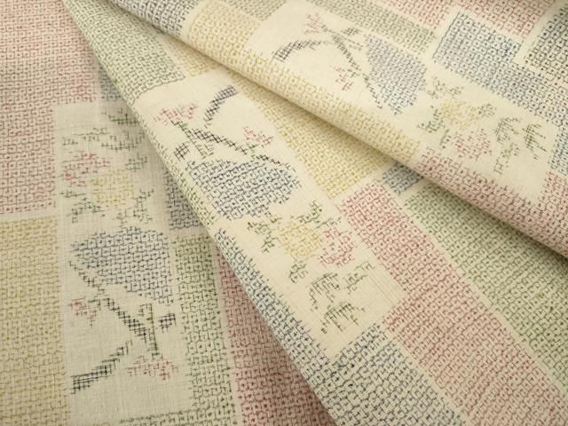 平和屋着物●本場結城紬　重要無形文化財　100亀甲　短冊枝花文　正絹　逸品　AABB2021ck 平和屋着物○本場結城紬 重要無形文化財 100亀甲 短冊枝花文 正絹 逸品