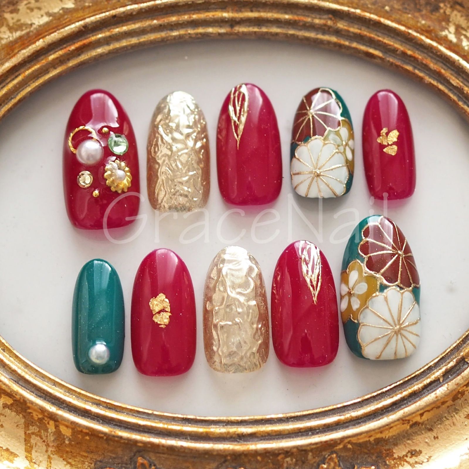 No.2091 現品販売！ネイルチップ　成人式卒業式和柄振袖袴着物 No 2109 現品販売 ネイルチップ ショート 成人式卒業式和柄袴着物振袖