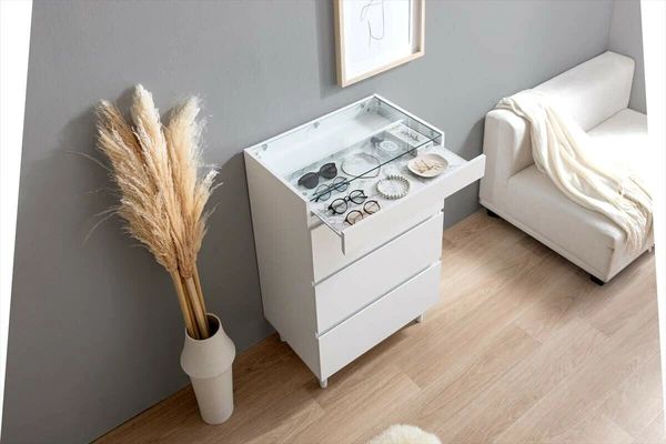 幅60cm ガラス天板 ショーケース付きチェスト 洋服 収納