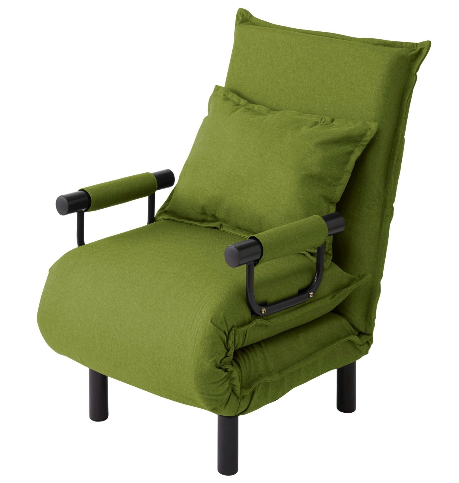 3WAYソファベッド グリーン ビータ Vita 小 幅63×奥行77～184×高さ88cm 幅63cm カウチソファ ひじ掛け 来客用 42段階リクライニング 組換え簡単 ふかふかクッション付