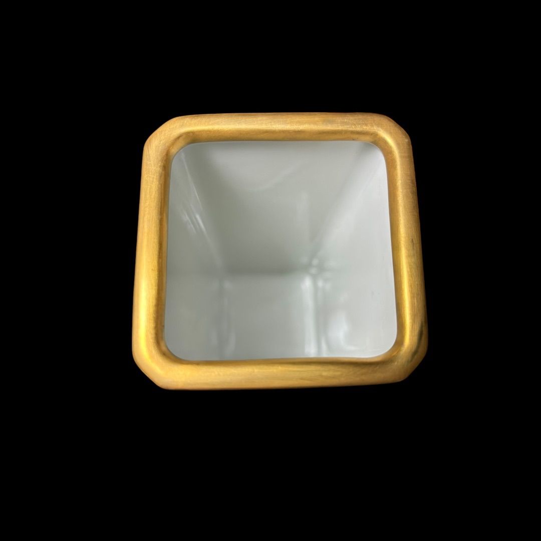 深川製磁 染錦金彩鳳凰 鶴紋 角花生 花瓶 宮内庁御用達 共箱 未使用品