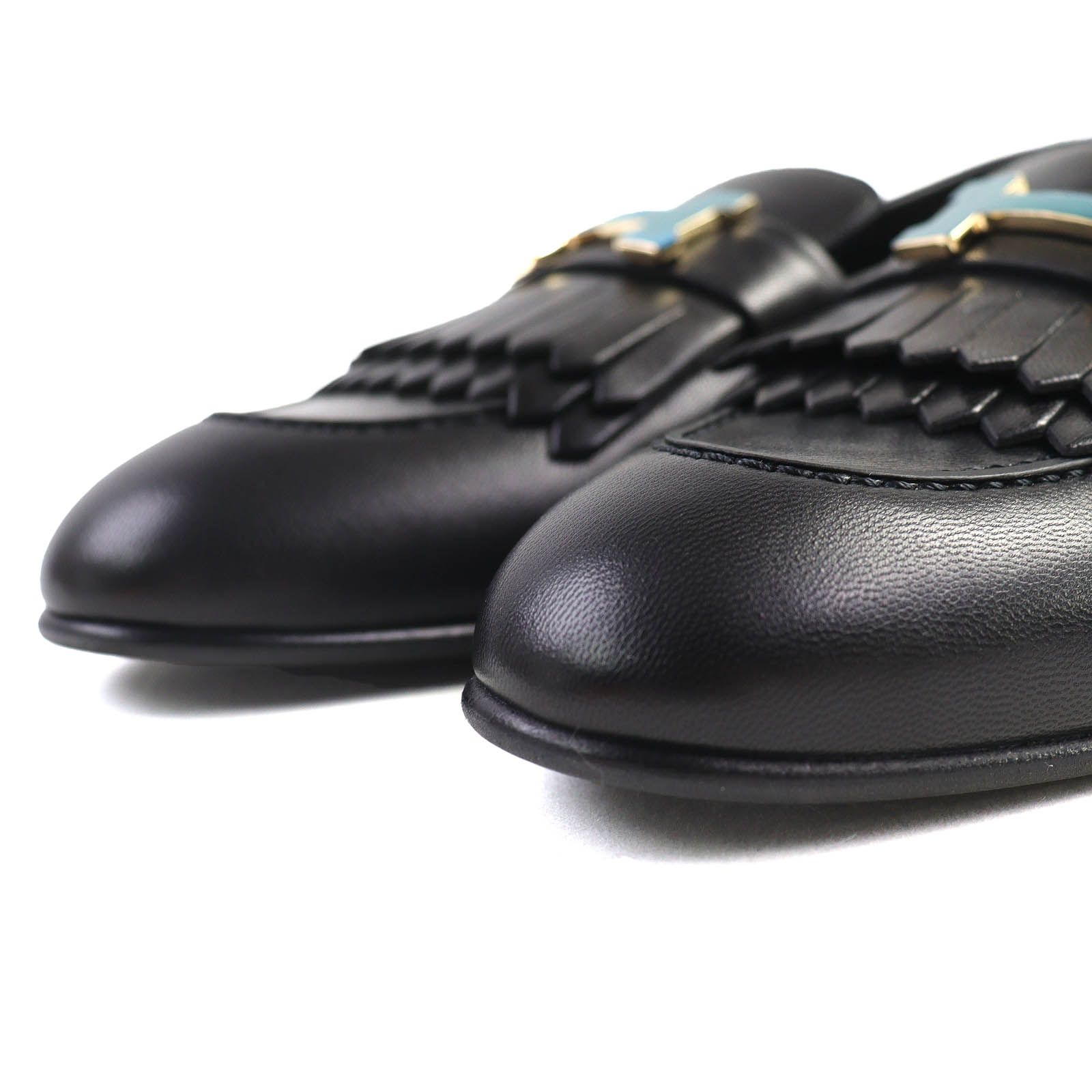 エルメス ロワイヤル レザー H金具 フリンジ ローファー ブラック  