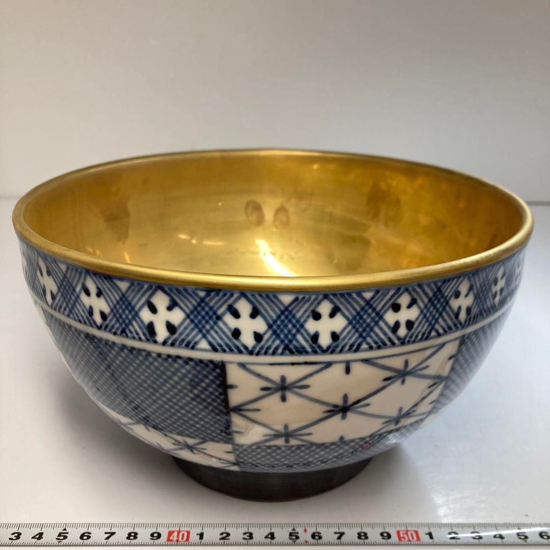 加藤五山作　染付　内金　大鉢　二重箱　タエオ　直径23㎝　東な6-0416② 加藤五山作 染付 内金 大鉢 二重箱 タエオ 直径23㎝ 東な6