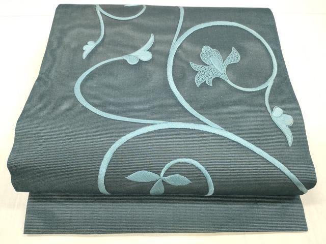 平和屋着物＊夏物 九寸名古屋帯 総刺繍 唐草文 正絹 DAAX8667cm