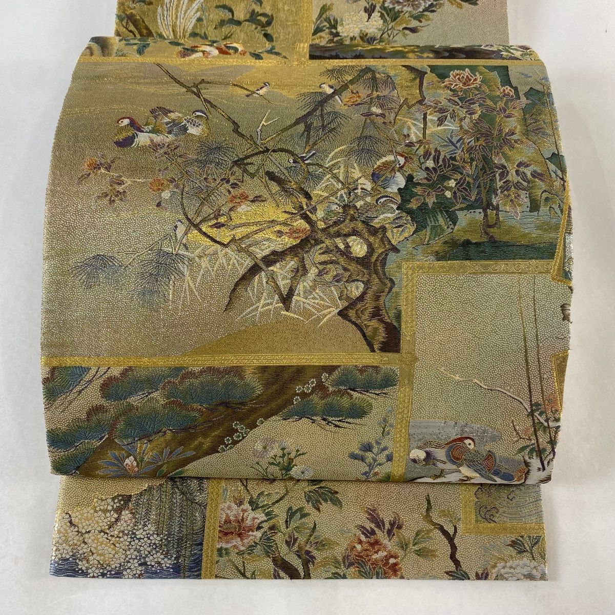 丸帯 日本屏風絵大観 箔 金色 お太鼓柄 正絹