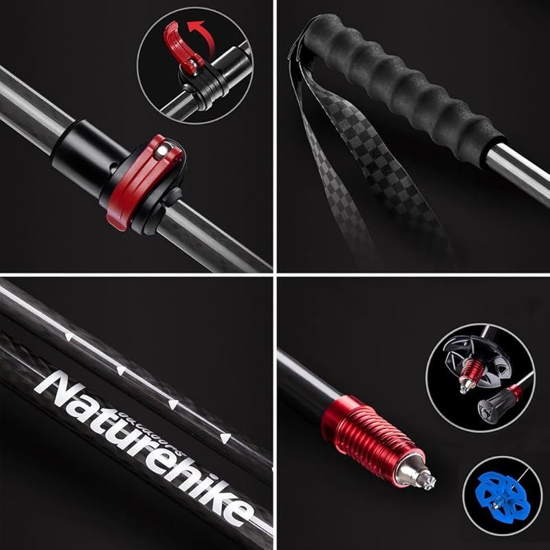Naturehike カーボン製 3段式 超軽量 伸縮トレッキングポール 男女兼用 コンパクトで長さ調節 赤 M 1個入り 1 OLIVEOS_COM_TR