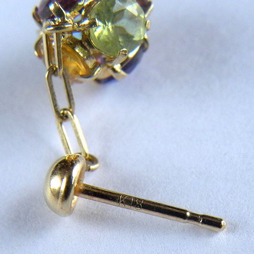 マルチカラーストーン ピアス K18YG イエローゴールド ボールチャーム スイング 天然石 ジュエリー【中古】