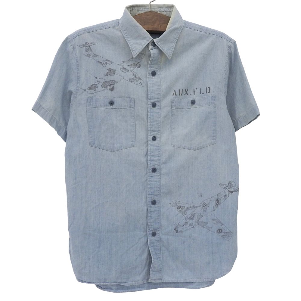 RRL ダブルアールエル 戦闘機プリント 開襟シャツ トップス メンズ ライトブルー M M