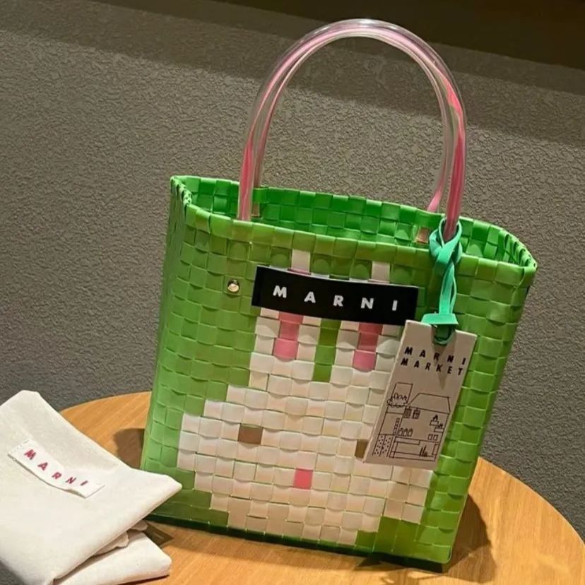 極美品 Marni マルニ かごバッグ スモールトートバッグ フラワーカフェ ピクニックかごバッグ ウサギのパターン R3172 - メルカリ