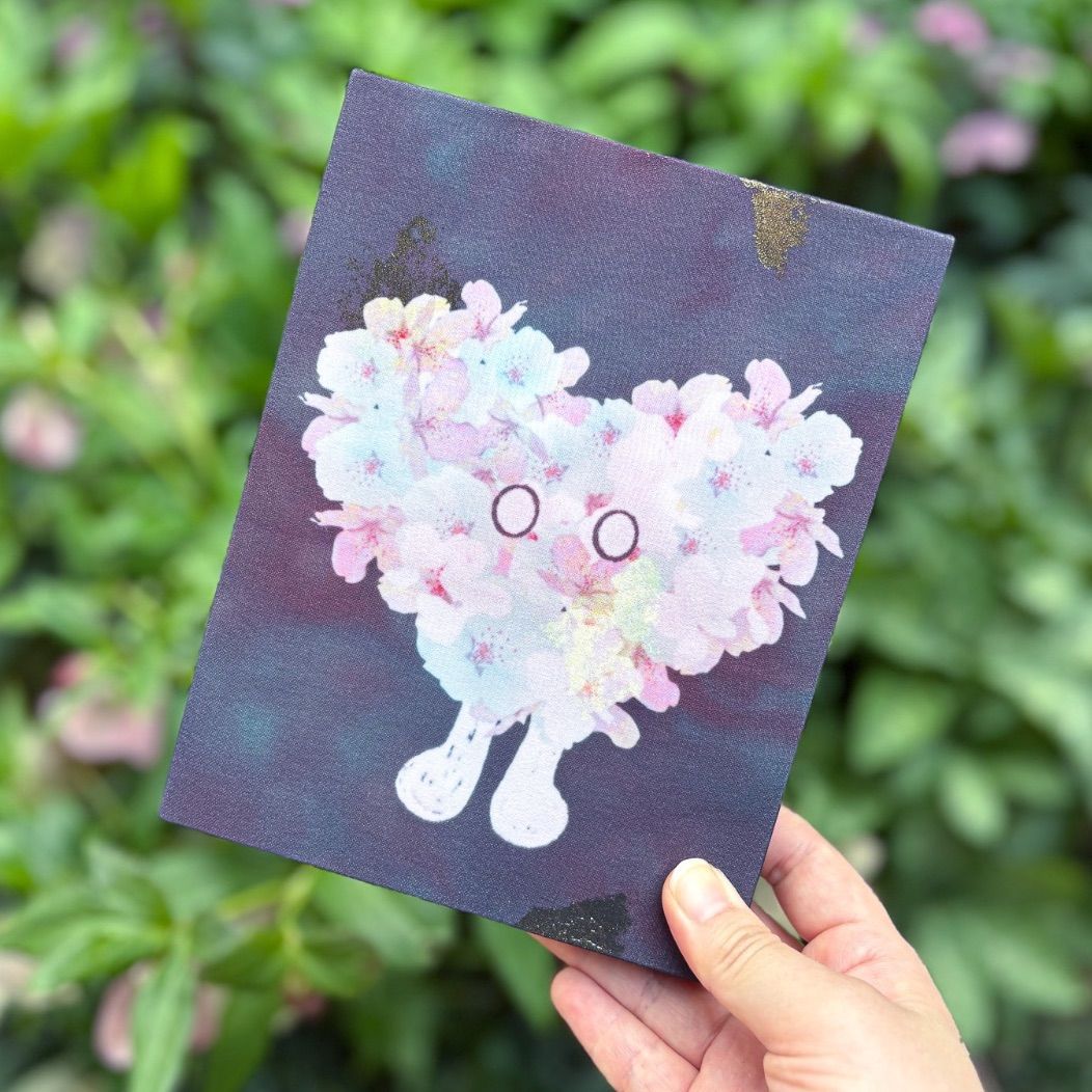 桜 金箔 絵画 油彩画 月と桜 金箔 原画 額付 原画 月光に眠る