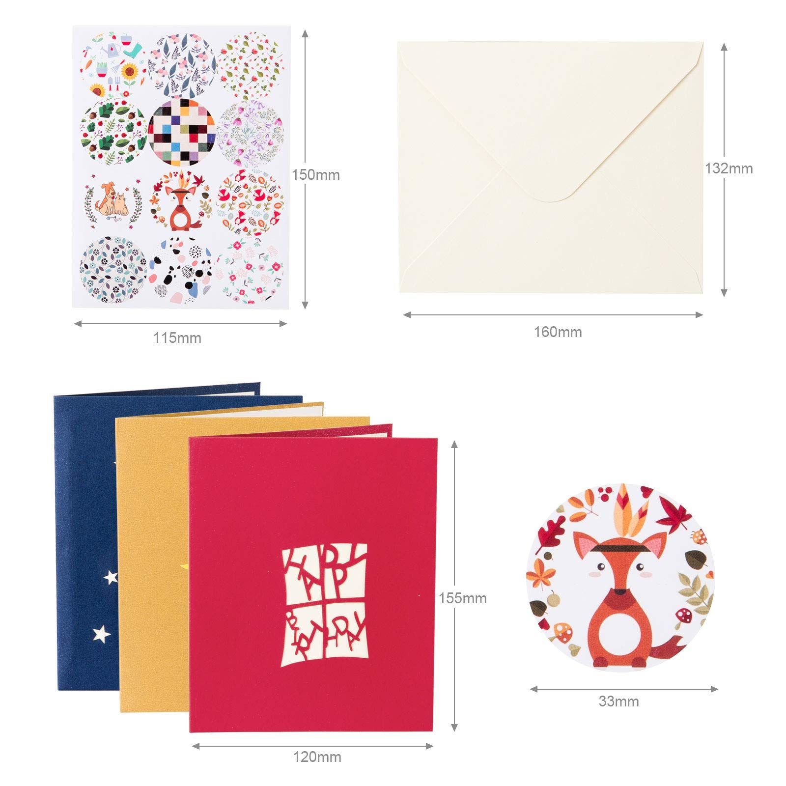 ポップアップカード 立体カード メッセージカード セット カード グリーティングカード バースデーカード 封筒 Kesote 封かんシール付