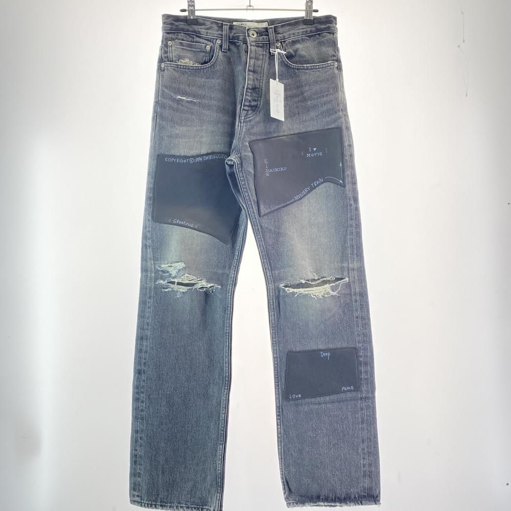 【中古】DAIRIKU 22SS D-6 Painted ＆ Leather Patch Slim Pants サイズ29 ブラック ダイリク ペイント＆ラザーパッチ スリムパンツ[17]