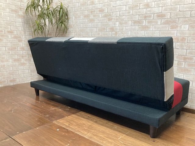 ソファーベッド 小テーブル付き パッチワーク柄 レッド MIX ソファ 