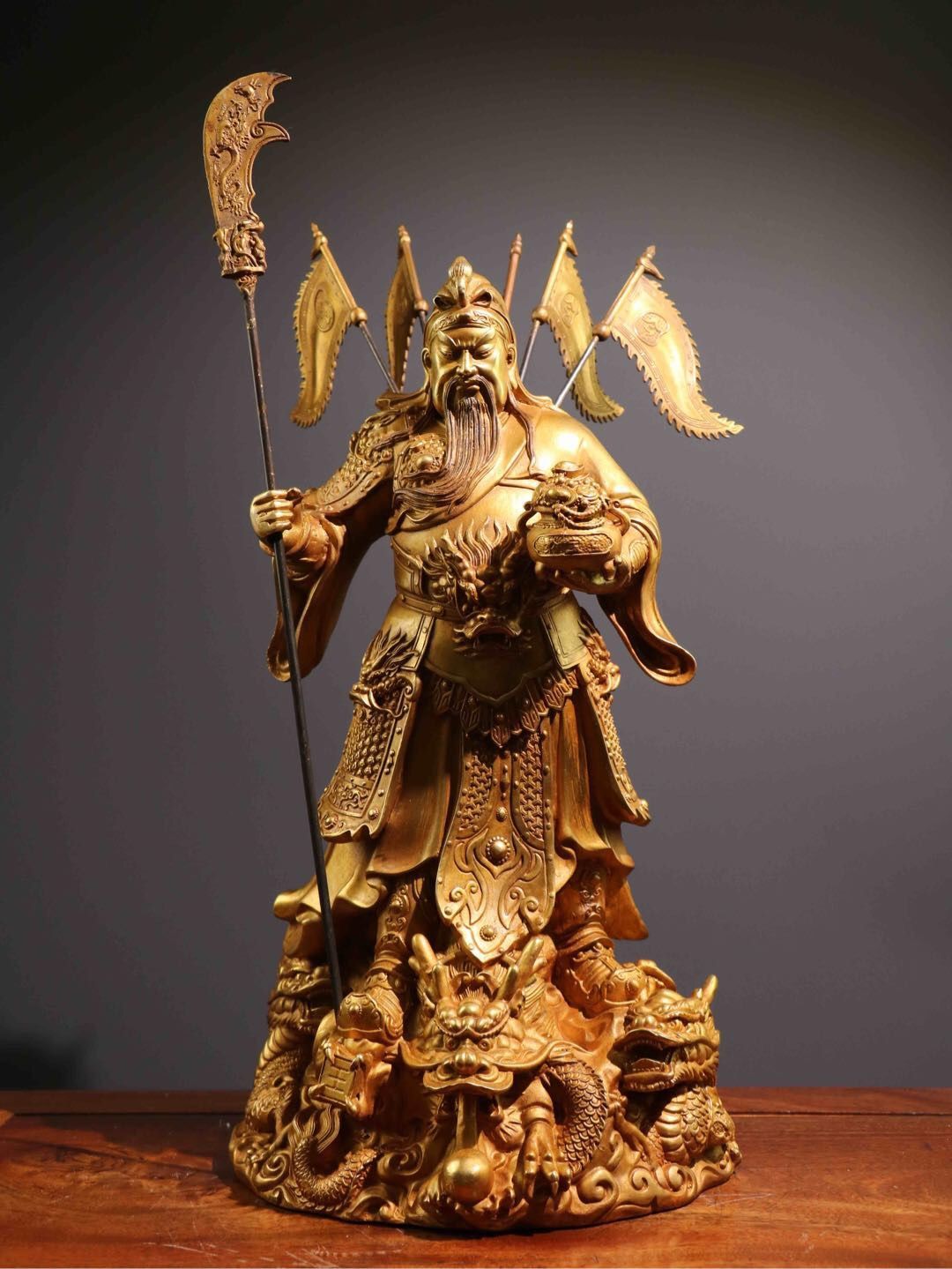 旧家蔵出し 銅製 浮彫 鏨刻 塗金 關公像 仏像 密宗密教 供養品 古美術品 収集家