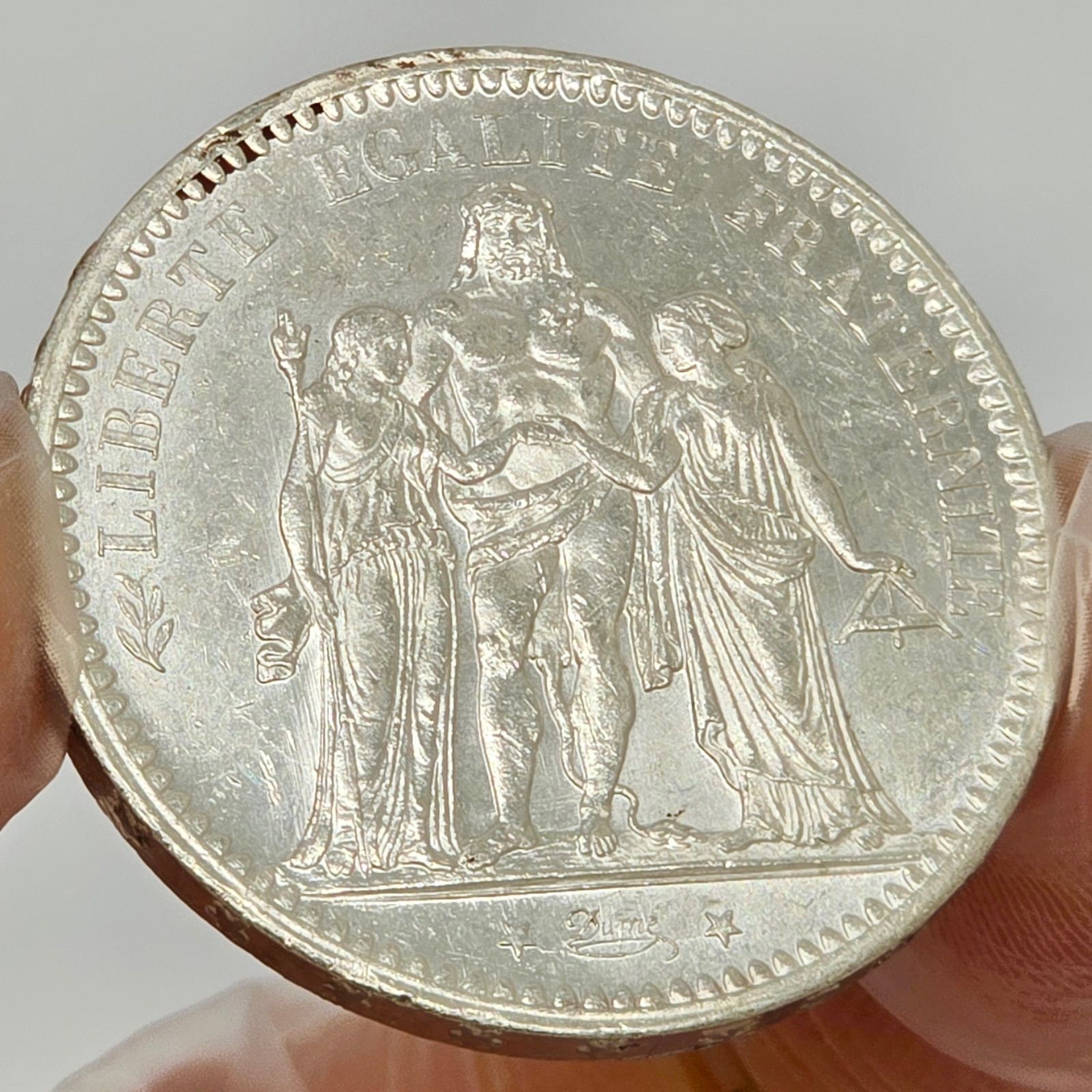 【おすすめ】 5フラン 1873年 フランス 銀貨 月桂樹と 女神 ヘラクレス 貨幣