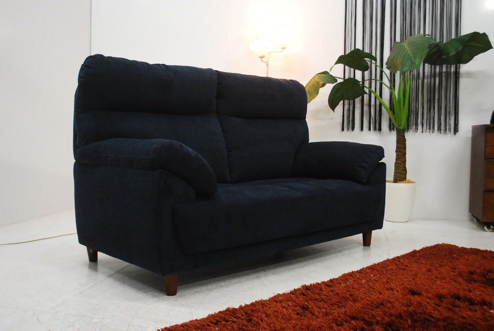 希少 3Pソファ ソファベッド ブラックレザー ボタンダウン