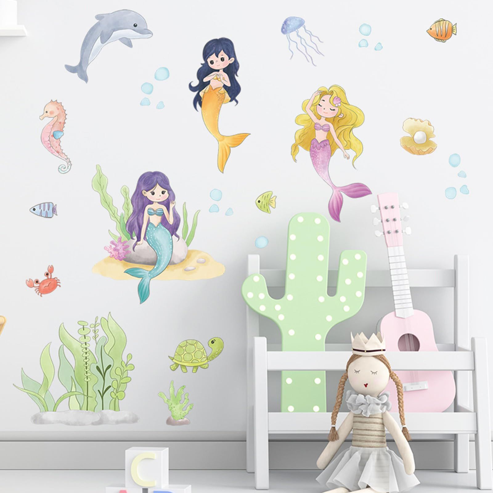 人魚姫 ウォールステッカー 海の動物 wall sticker decoration 海 海底の世界 海藻 イルカです サメです タコです くじら 魚  かめ かわいい動物 DIY ウォールデコ ウォールペーパー ウォール 装飾 壁紙シール はがせる - メルカリ