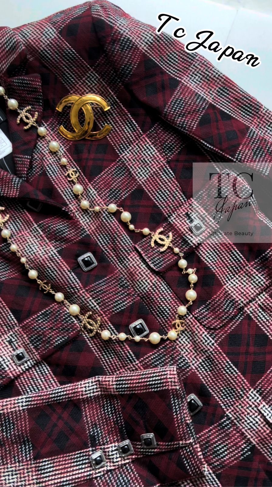 シャネル ジャケット CHANEL バーガンディ ブラック タータン チェック カール ラガーフェルド 超 34 36 メティエダール ランウェイ登場 SIROKUMA-CORPORATION_COM