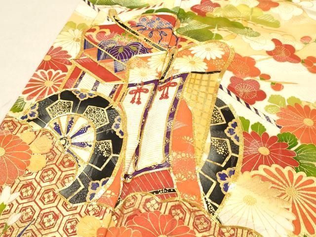 平和屋着物□豪華振袖 駒刺繍 吉祥花文 金彩 正絹 逸品