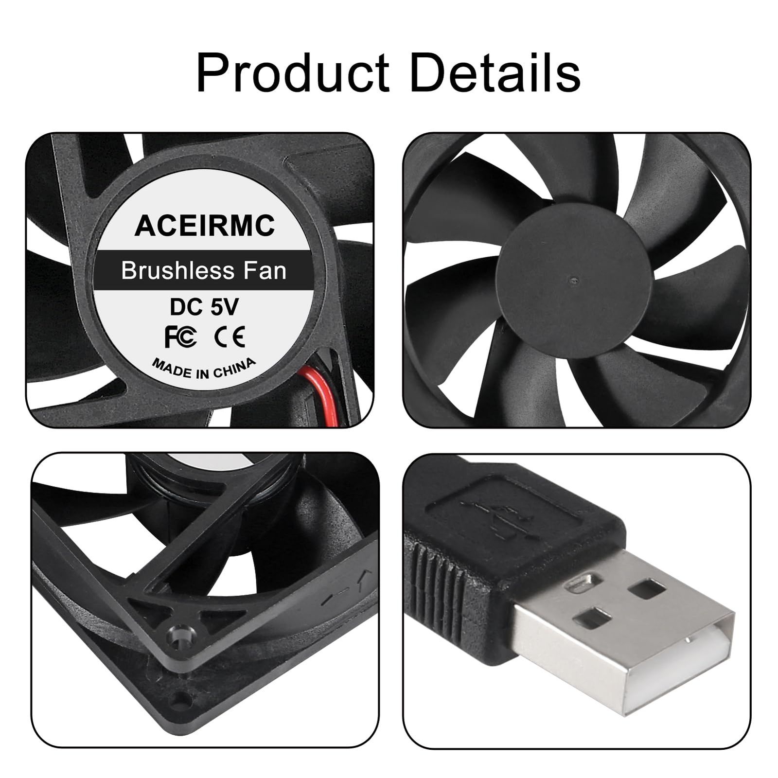 新品 ACEIRMC 80mm USBファン 4個 5V ブラシレス 8025 80x25mm 冷却 DIY PC コンピューターケース 3Dプリンター CPUクーラー ラジエーター (5V USB)