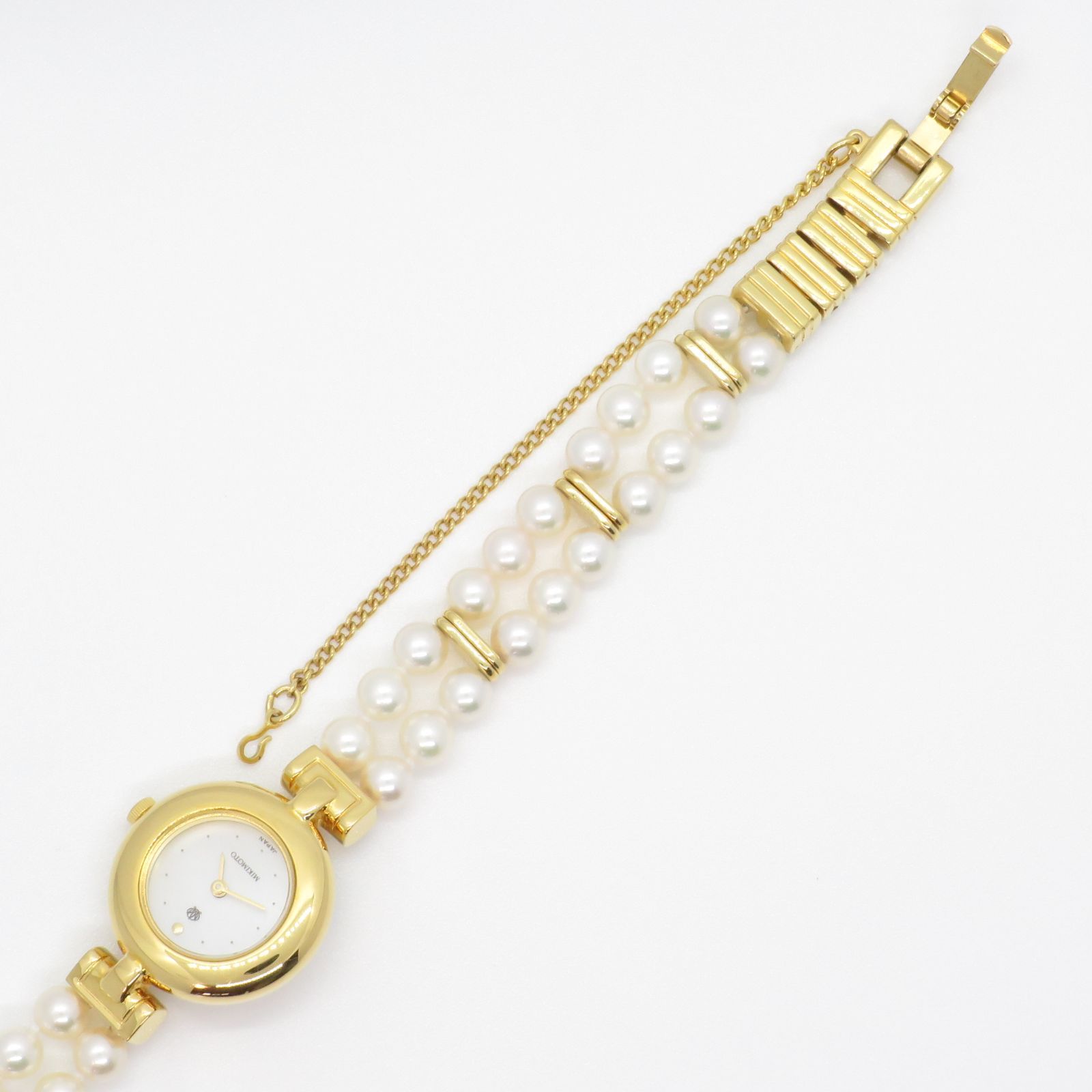MIKIMOTO JAL機内販売 2連パール ブレスレットウォッチ 腕時計 新品電池】ミキモト JAL機内販売 2連パール ブレスレット
