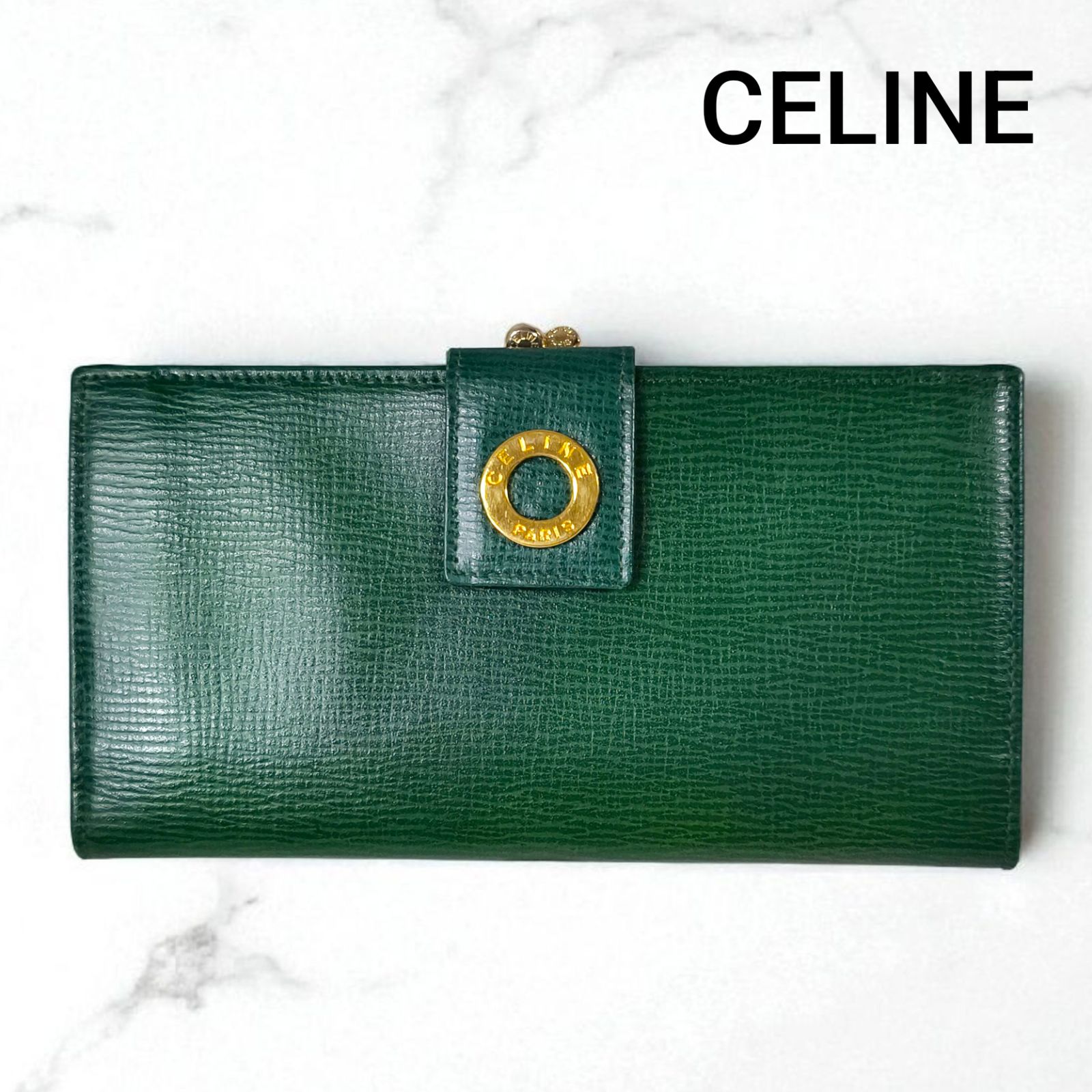 CELINE ブラックレザー メタルサークルロゴ 長財布 CELINE（セリーヌ） サークル ロゴ 長財布 ブラック レザー レディース