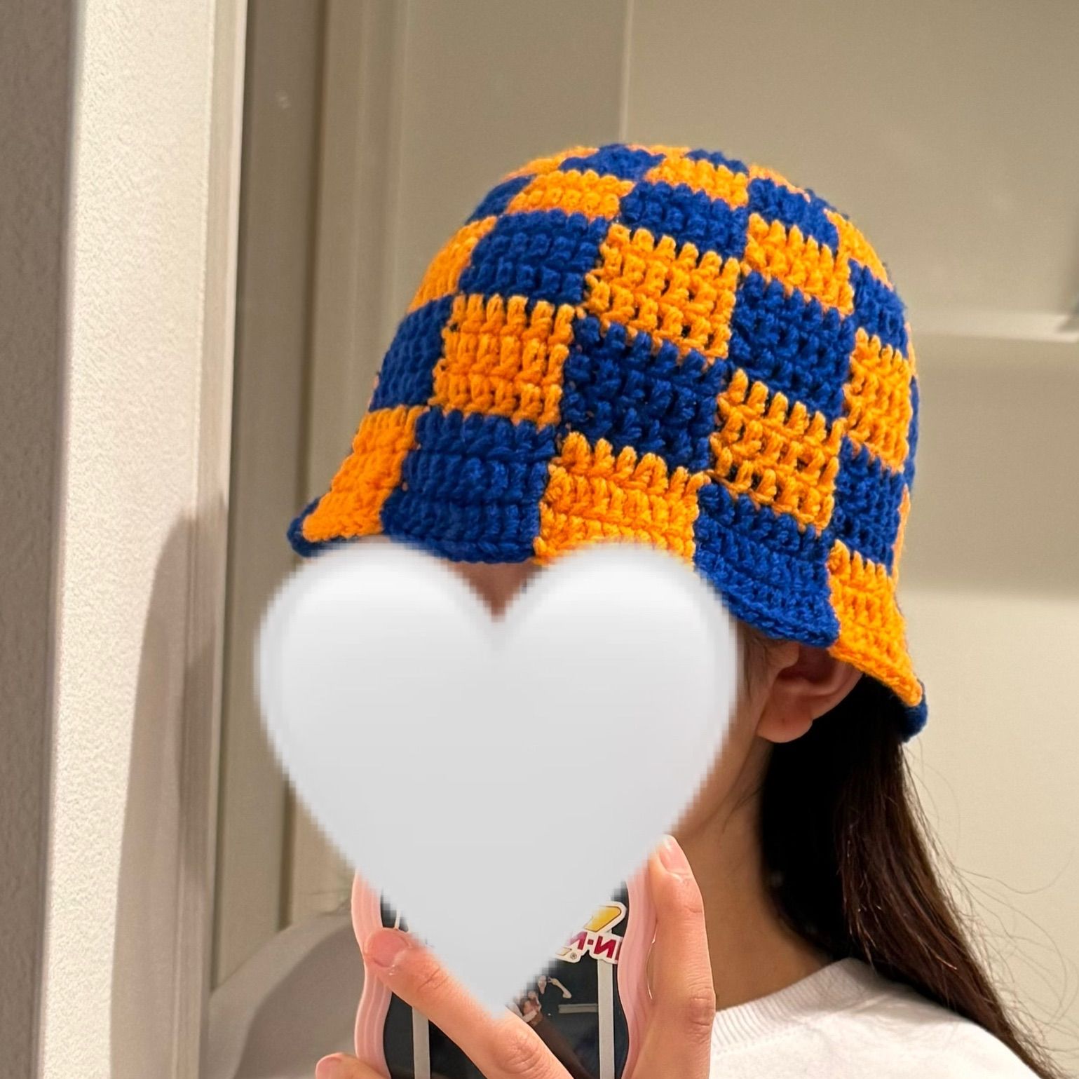 ハンドメイド ニット帽 この上なし オレンジ ストライプ