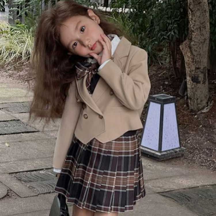 スカート 女の子 チェック柄 入学式 小学生 結婚式 卒業式 卒園式 春秋 長袖 セットアップ スーツ ジャケット ブラウス リボン 上下セット フォーマルスーツ M250320-79 女の子 入学式 結婚式 子供用 韓国ファション チェク柄