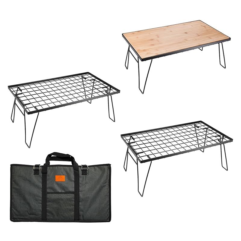 彡キャンピングムーン CAMPING MOON フィールド キャンプ マルチラック ラック 折り畳みラック 黒メッキスチール製 収納バック付き 本体T-230 3点 竹製天板フルセット T-230-3TP 0