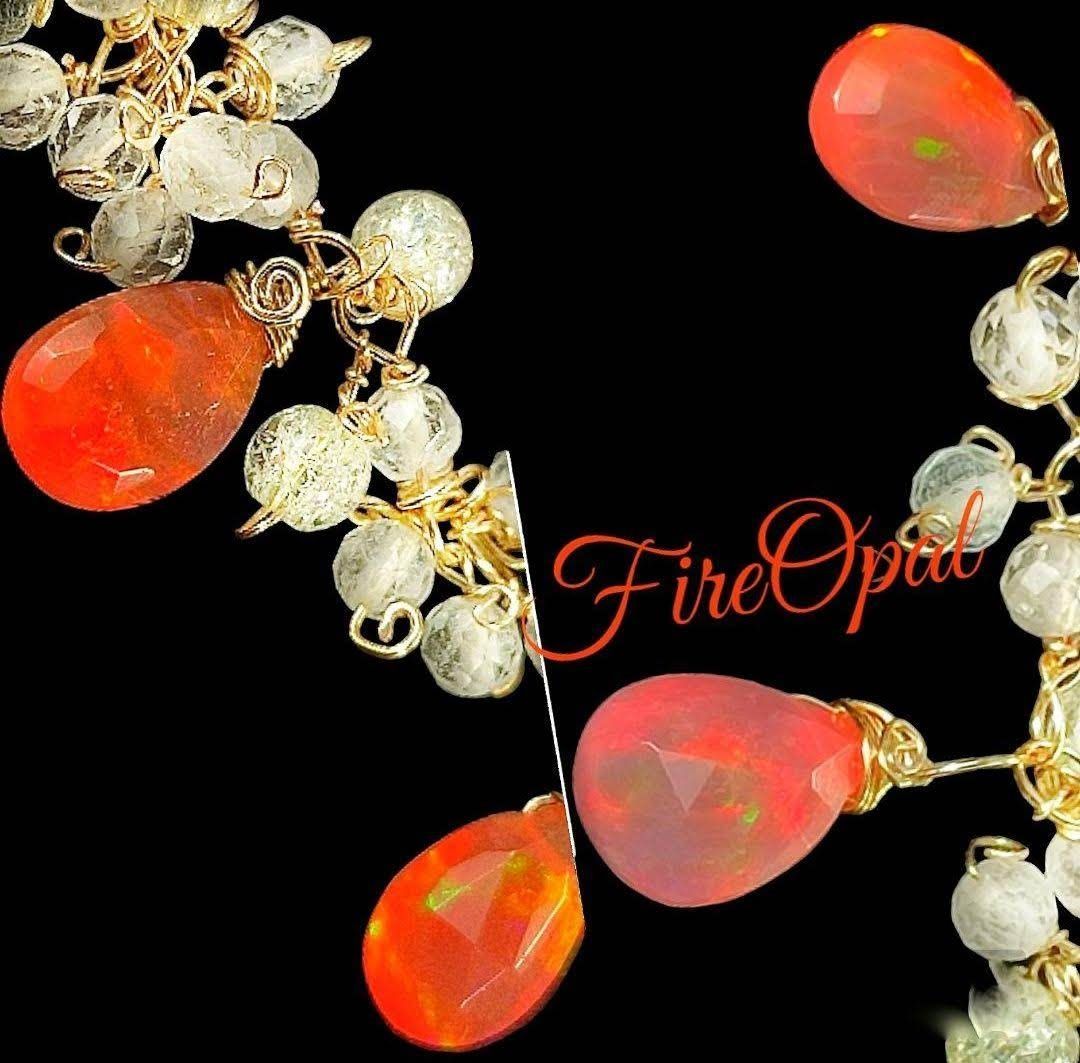 14Kgf 高品質 全遊色ファイヤーオパール ホワイトトパーズ ネックレス 誕生石 NICORILABO_COM