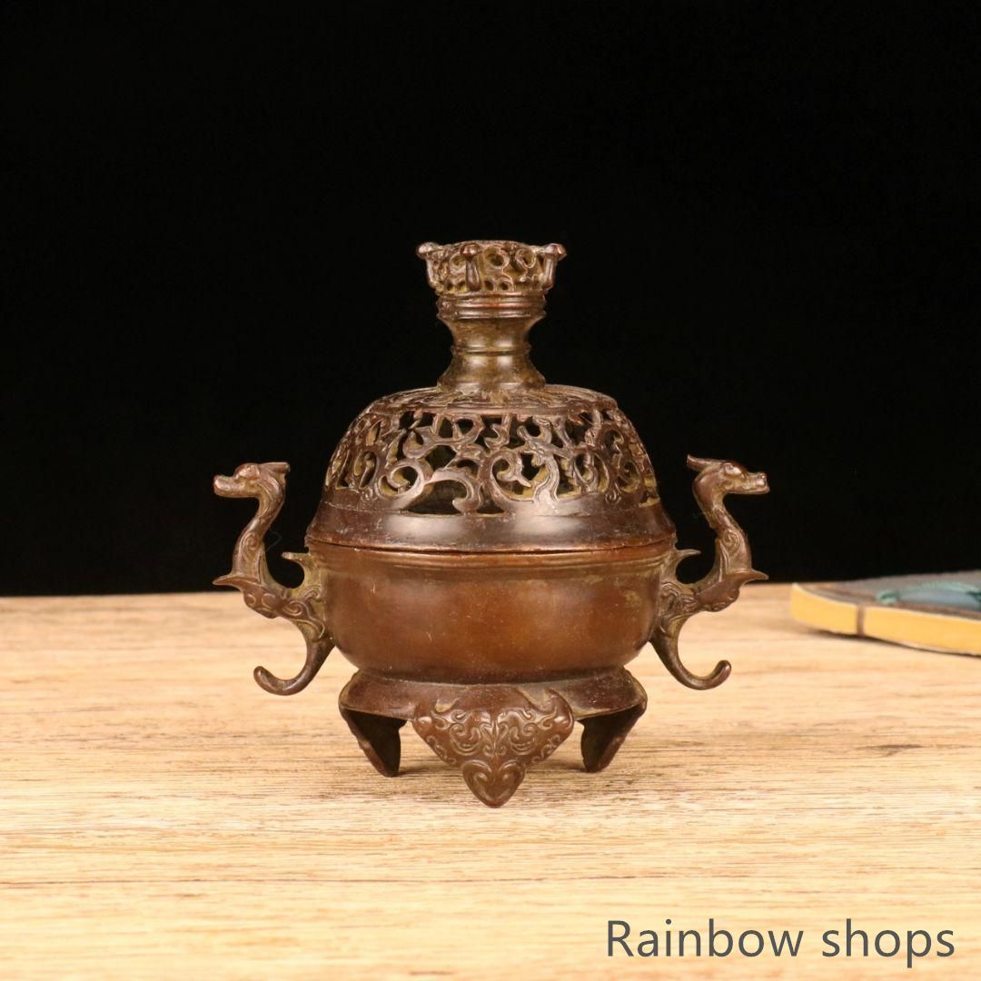 銅製 五足薫炉 大号帝王檀香香炉 香道具 装飾品 工芸品 美術品 置物 新品未使用】銅器 香炉 海獣両耳薫炉 三足銅炉茶道香炉 装飾品