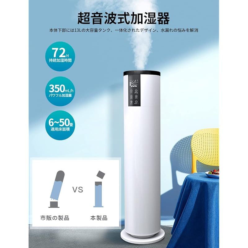 商品 乾燥対策 13L大容量 知能恒湿 加湿器 大容量 タワー式 業務用 家庭用 2025モデル 超音波式 加湿 器 大型 水漏れしない 水循環 加湿力350mL|h 定湿機能 4段階噴霧 静音稼働 省エネ 切タイマー リモコン付き 液晶パネル 水 1