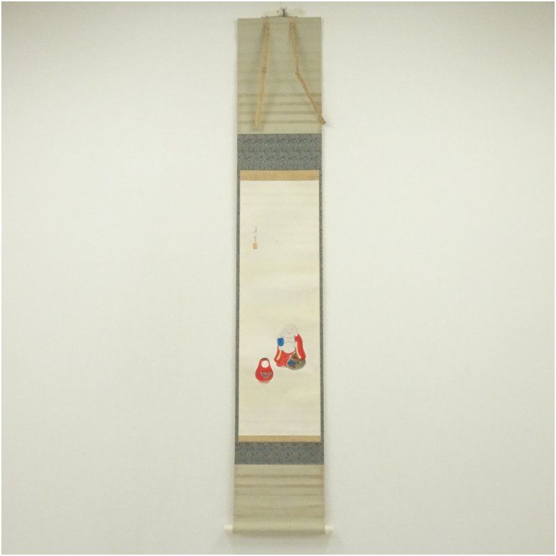 廣本進筆 伏見人形 肉筆紙本掛軸 共箱 掛け軸 床の間 書 おしゃれ 絵画 表具 芸術 茶道 年中掛け インテリア 茶掛 掛物 和室